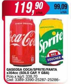 Maxiconsumo Gaseosa coca-sprite-fanta x354cc solo cap. y gba oferta