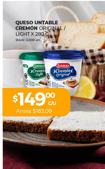 Supermercados Tadicor Queso Untable Cremón Original / Light x 280g oferta