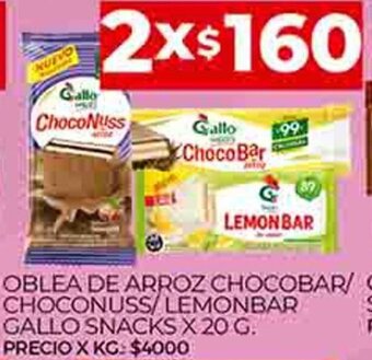 Supermercados DIA Oblea De Arroz Chocobar Choconuss/ Lemonbar Gallo Snacks X 20 G oferta