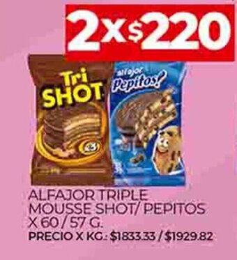 Supermercados DIA Alfajor Triple Mousse Shot/ Pepitos X 60 / 57 G oferta