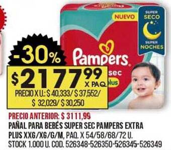 Pañal para bebés super sec pampers extra plus
