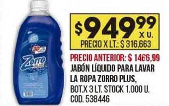 Coto Jabón líquido para lavar la ropa zorro plus oferta