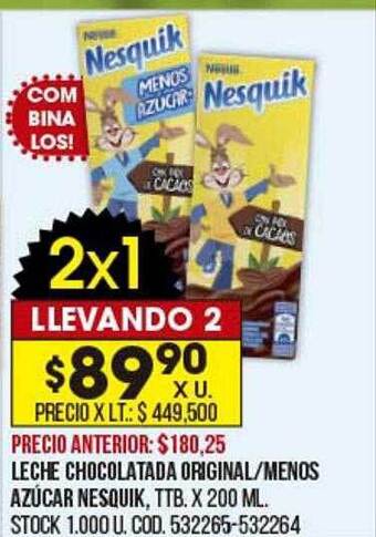Coto Leche chocolatada original menos azúcar nesquik oferta