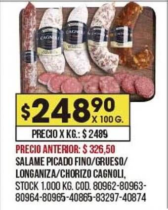 Coto Salame picado fino-grueso-longaniza-chorizo cagnoli oferta