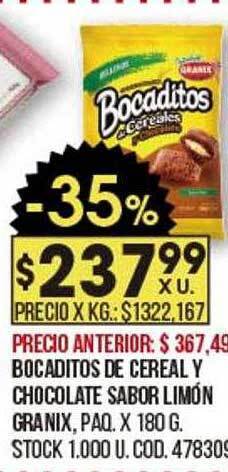 Coto Bocaditos de cereal y chocolate sabor limón granix oferta