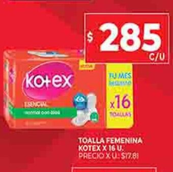 Supermercados DIA Toalla Femenina Kotex x 16 U oferta
