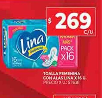 Supermercados DIA Toalla Femenina Con Alas Lina X 16 U oferta