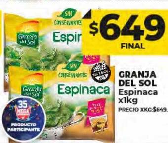 Supermayorista Vital Granja del sol espinaca oferta
