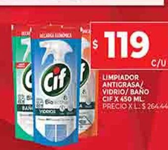 Limpiador Antigrasa Vidrio / Bano Cif x 450 ML