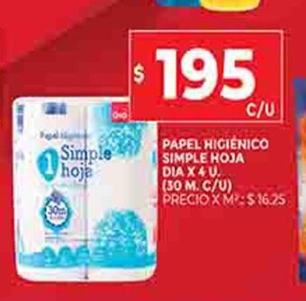 Supermercados DIA Papel Higiénico simple Hoja Dia X 4 U oferta