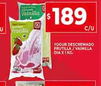 Supermercados DIA Yogur Descremado Frutilla / Vainilla Dia x 1 kg oferta