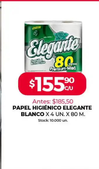 Supermercados Tadicor Elegante Papel Higiénico Blanco x 4 un. x 80m. oferta