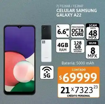 Cetrogar Celular samsung galaxy a22 4/128 48mp 5g oferta