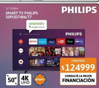 Cetrogar Smart tv led 50" philips 50pud7406/77 4k ultra hd oferta