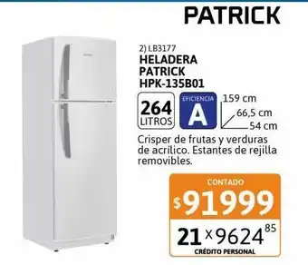 Cetrogar Heladera con freezer 264lt patrick oferta