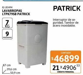 Cetrogar Lavarropas semiautomático 7kg patrick oferta