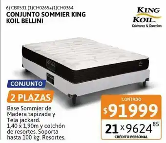 Cetrogar Conjunto king koil bellini + sommier 2 plazas 140x190 cm oferta