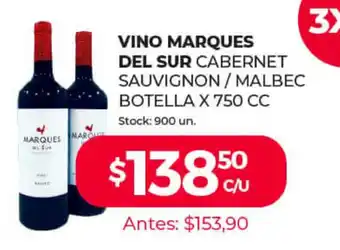 Supermercados Tadicor Vino Marques Del Sur Cabernet Sauvignon / Malbec Botella x 750 cc oferta