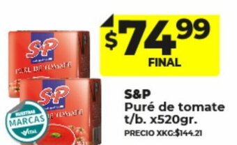 Supermayorista Vital S&P Puré de tomate t/b x 520gr oferta