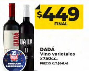 Supermayorista Vital Dadá Vino Varietales x 750cc oferta