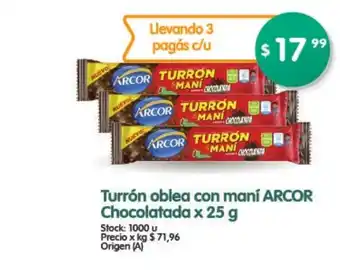 Supermercados Buenos Días Arcor Turrón oblea con maní Chocolatada x 25g oferta