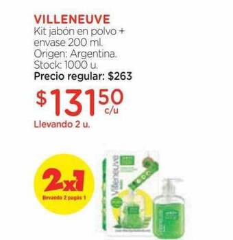 Farmacity Villeneuve kit jabón en polvo + envase oferta