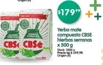 Supermercados Buenos Días CBSE Yerba mate compuesta hierbas serranas x 500g oferta