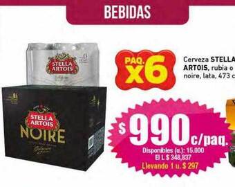 Cooperativa Obrera Cerveza stella artois rubia o noire oferta