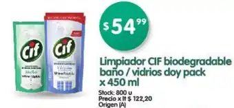 Supermercados Buenos Días Cif Limpiador biodegradable baño / vidrios doy pack x 450ml oferta