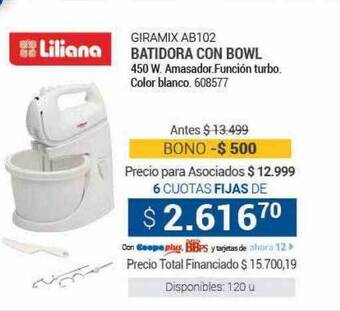 Cooperativa Obrera Liliana batidora con bowl oferta