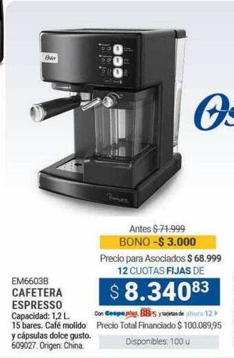 Cooperativa Obrera Cafetera espresso oster oferta