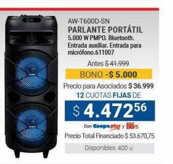 Cooperativa Obrera Aw-t600d-sn parlante portátil oferta