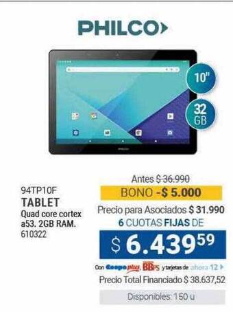 Cooperativa Obrera 94tp10f tablet philco oferta
