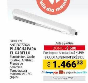 Cooperativa Obrera S1305bv antiestática plancha para el cabello oferta