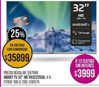 Coto Smart Tv 32" HD TH322255A oferta