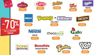 Walmart -70% Bariloche Chocolate, Halls, Nestle, Bonafide, Donn, Lipo, Yummy+Billiken, Tokke, Chocoarroz, Tembleke, Fill Mani, Milka oferta