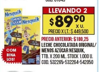 Coto Leche Chocolatada Original Menos Azúcar Nesquik oferta
