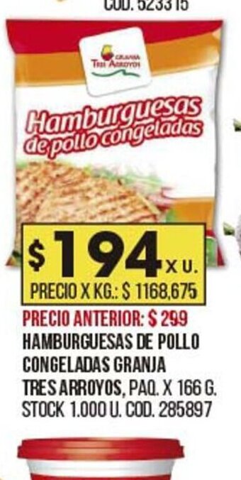 Coto Hamburguesas de Pollo Congeladas Granja Tres Arroyos oferta
