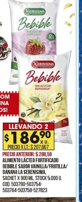 Coto Alimento Lácteo Fortificado Bebible Sabor Vainilla/Frutilla Banana La Serenisima oferta