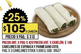 Coto Canelones de Espinaca y Parmesano Coto oferta