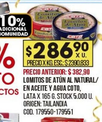 Coto Lomitos de Atún Al Natural En Aceite y Agua Coto oferta