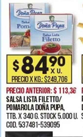 Coto Salsa Lista Filetto Pomarola Doña Pupa oferta