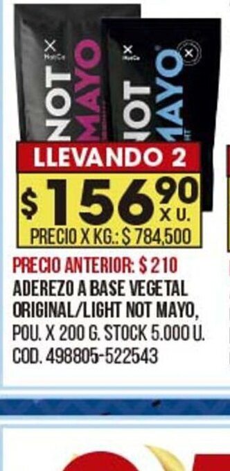 Coto Aderezo A Base Vegetal Original Light Not Mayo oferta