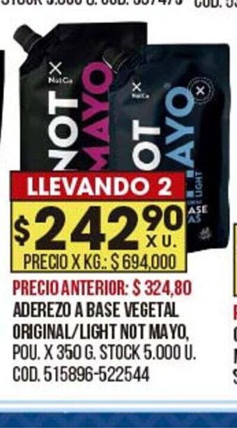 Coto Aderezo A Base Vegetal Original Light Not Mayo oferta