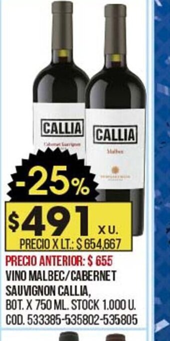 Coto Vino Malbec Cabernet Sauvignon Callia oferta