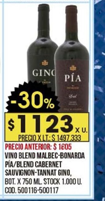 Coto Vino Blend Malbec-Bonarda Pia Blend Cabernet Sauvignon Tannat Gino oferta