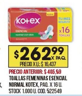 Coto Toallas Femeninas Esencial Normal Kotex oferta