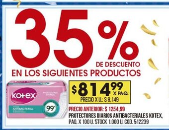 Coto Protectores Diarios Antibacteriales Kotex oferta