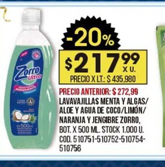 Coto Lavavajillas Menta y Algas Aloe y Agua de Coco Limon Naranja y Jengibre Zorro oferta