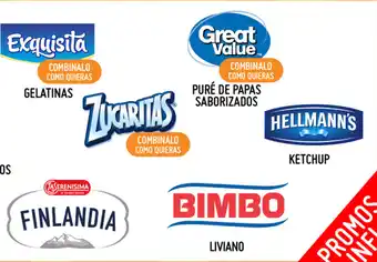 Walmart -50% Exquisita Gelatinas, Zucaritas, Finlandia, Great Value, Bimbo Liviano, Hellmann's Ketchup oferta